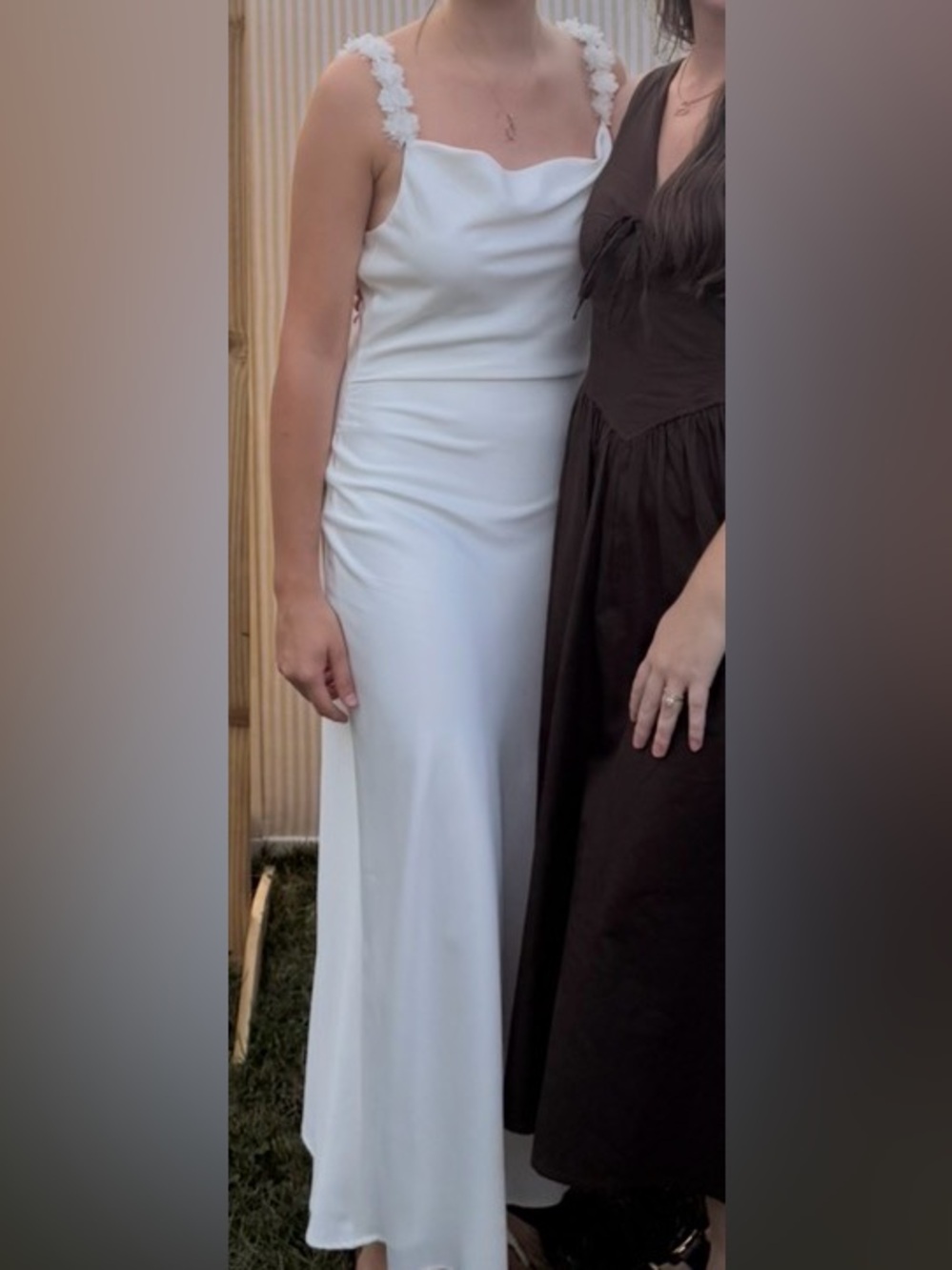 Elegant White Slip Dress with Floral Straps size M
